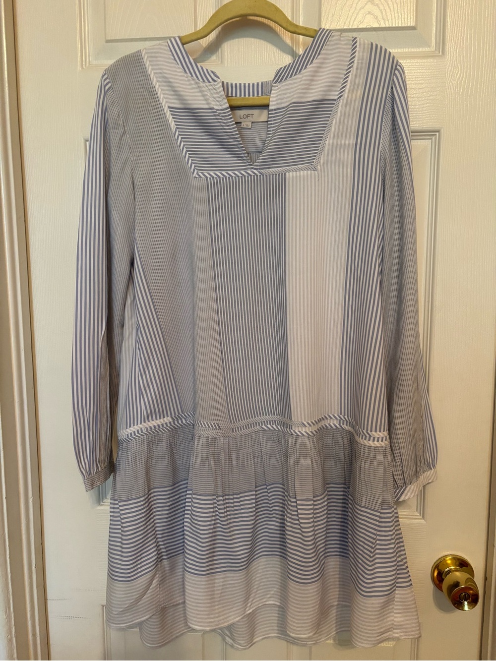 LOFT Blue and White Striped Peasant Tunic